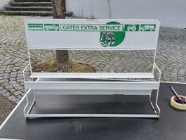 Werbeständer GATES EXTRA SERVICE weiss Metall gebraucht