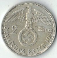 Münze Deutschland DR 3.Reich HINDENBURG  2 Reichsmark 1938 D