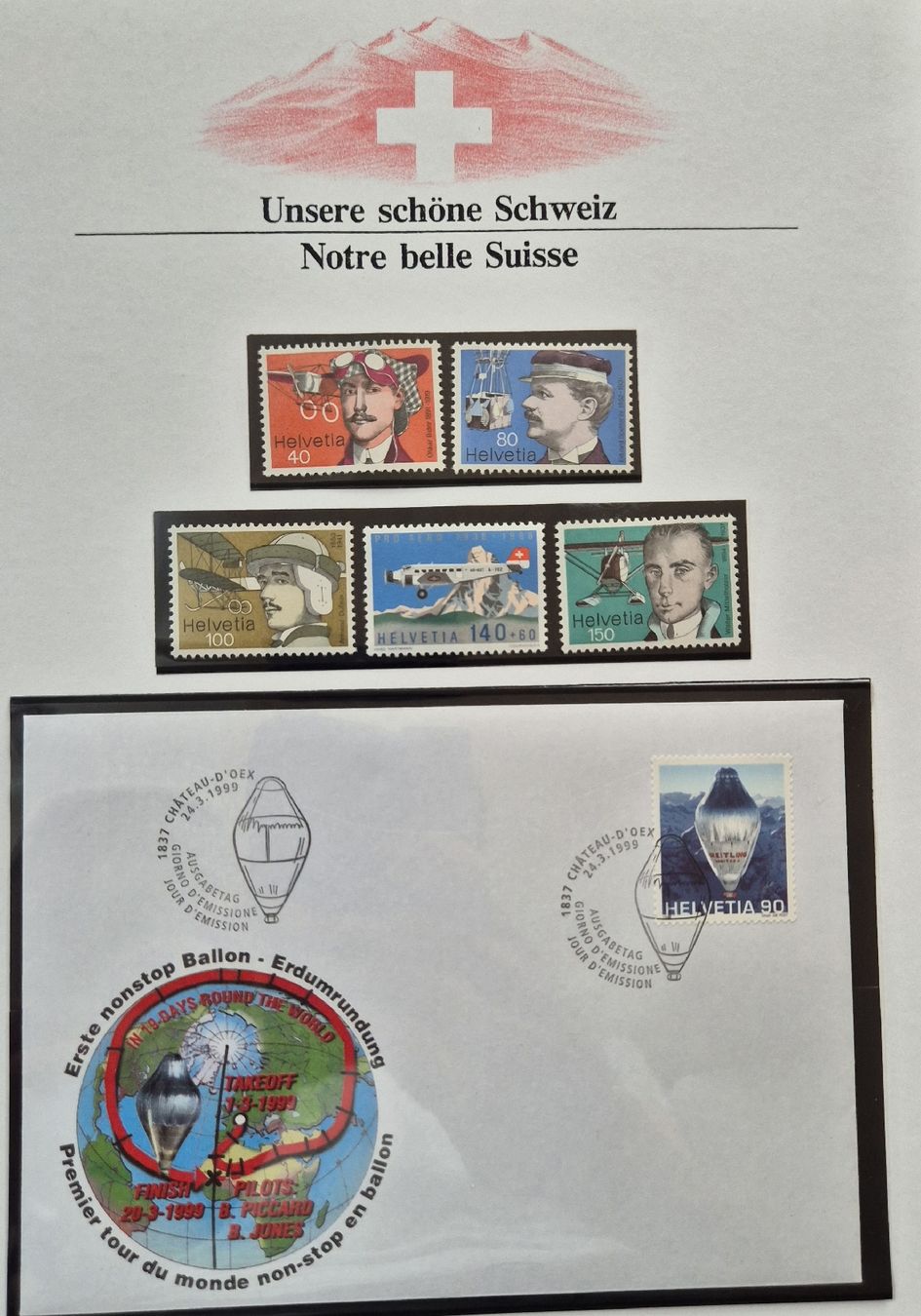 Tutti i francobolli: Schweizer Luftfahrt Pioniere Briefmarken-Sammlung Top! – Usato da Niederglatt ZH venduto da s_trio 1