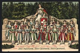 Präge-AK Schweiz, Helvetia mit jungen F