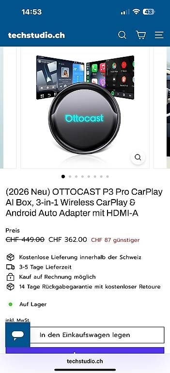 Unità & Adattatore: Carplay Netflix Youtube usw NEU!! – Usato da Kölliken venduto da GTT 3