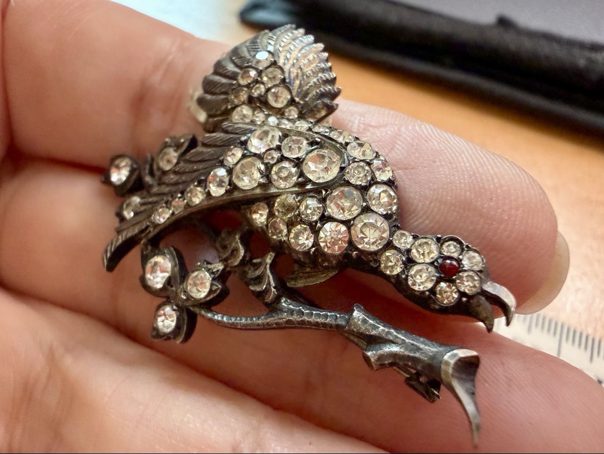 Spille & Fermagli: Antike Vogel-Brosche mit Strass, 925er Silber – Usato da Lamone venduto da LaCantinaMagica 3