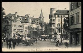 AK St. Gallen, Hechtplatz mit Restaurant zum Weinfalken und 