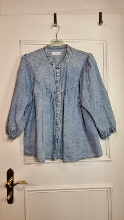Mango Jeansbluse mit Puffärmel, Gr. L/XL