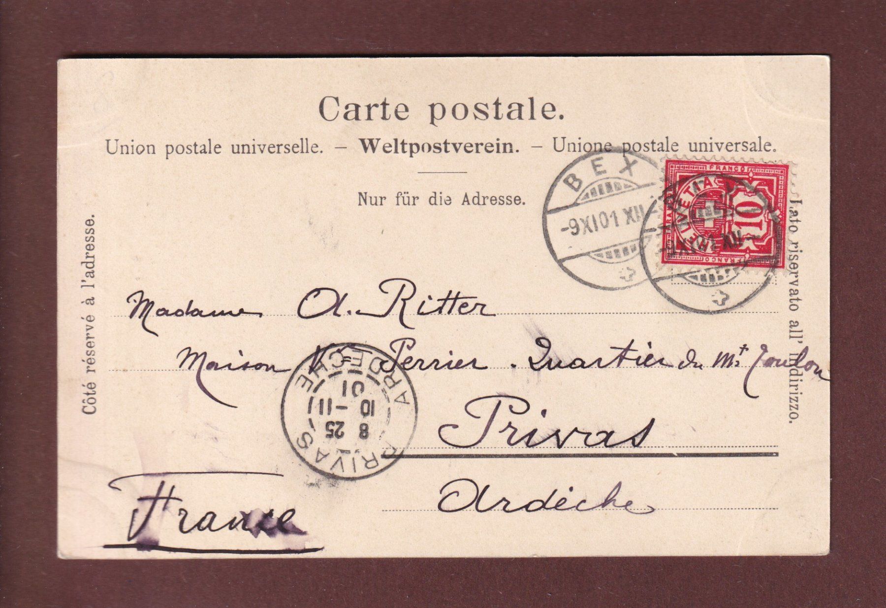 Cartoline postali: BEX - 1901 – Usato da Pully venduto da nicecards 1