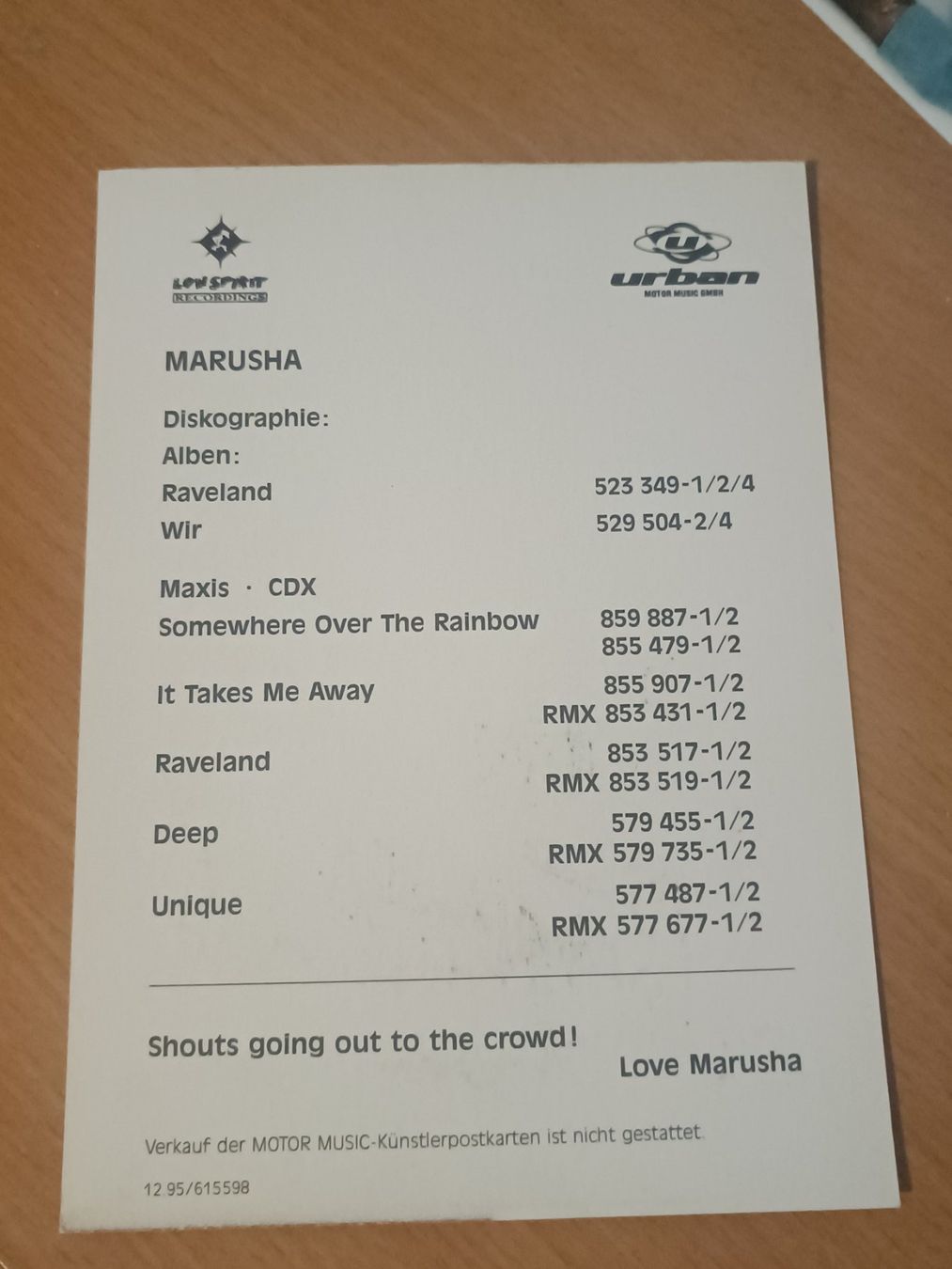 Autographes: Marusha - handsignierte Autogrammkarte – D'occasion à Menziken par Artographs 1