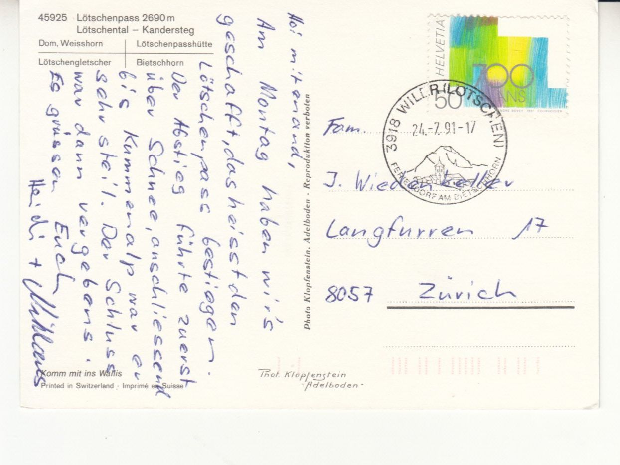 Cartes postales: Lötschenpass 1991 – D'occasion à Bürglen TG par StampGraf 1