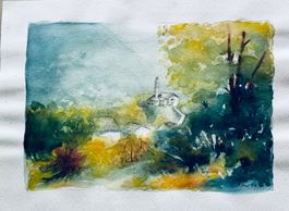 Susanne Dittus,  Aquarell - Kirche im Süden, Tessin ?