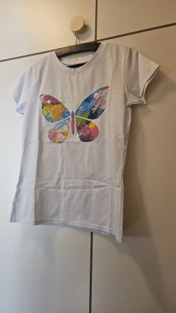 T-shirt bianca farfalla tg.M misto cotone