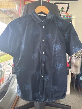 Chemise H&M imprimé palmier bleu taille 164 bon état