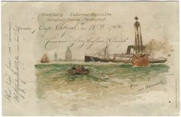 Litho der Jungfernfahrt des Dampfers Cap Ortegal 1904