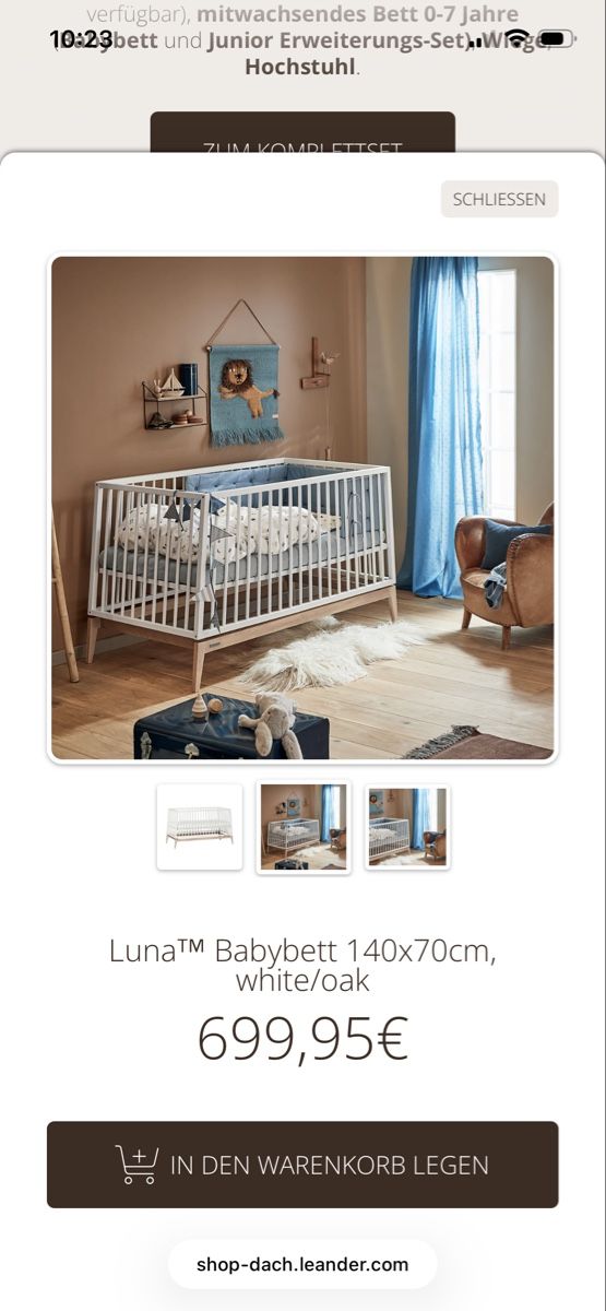 Leander Letti: Kinderbett - Leander Luna Babybett, weiss/Eiche – Usato da Zollikon venduto da sibnin 7
