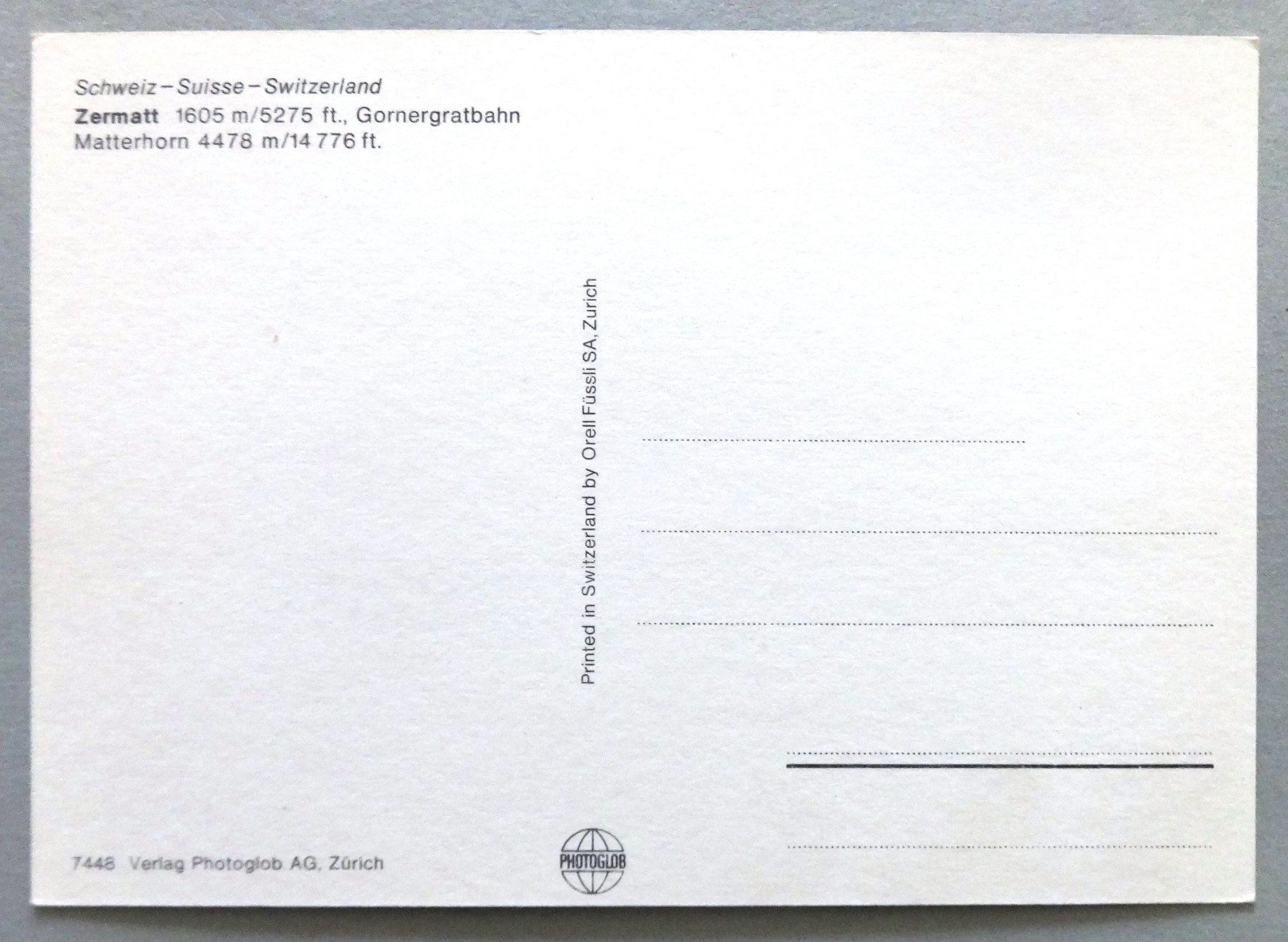 Cartoline postali: Zermatt 1605 m, Gornergratbahn – Usato da Fétigny venduto da Billy2miny 1