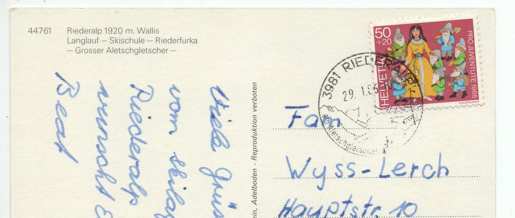 Cartoline postali: RIEDERALP Langlauf - Skischule – Usato da Jona venduto da philajona 1