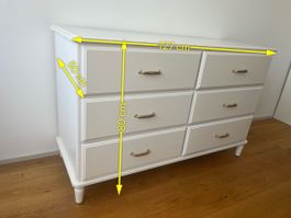 IKEA TYSSEDAL Kommode weiss mit 6 Schubladen und goldfarbene