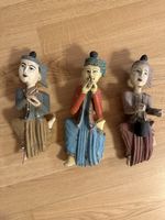 Asiatische Holzfiguren, 3er Set, antike Puppen Holz