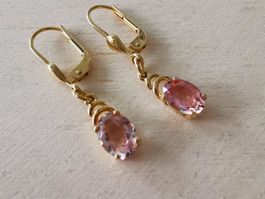 18Kt. GG, zierliche Ohrhänger mit rosa Turmalinen