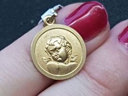 Süsser Schutzengelanhänger, 750 Gelbgold