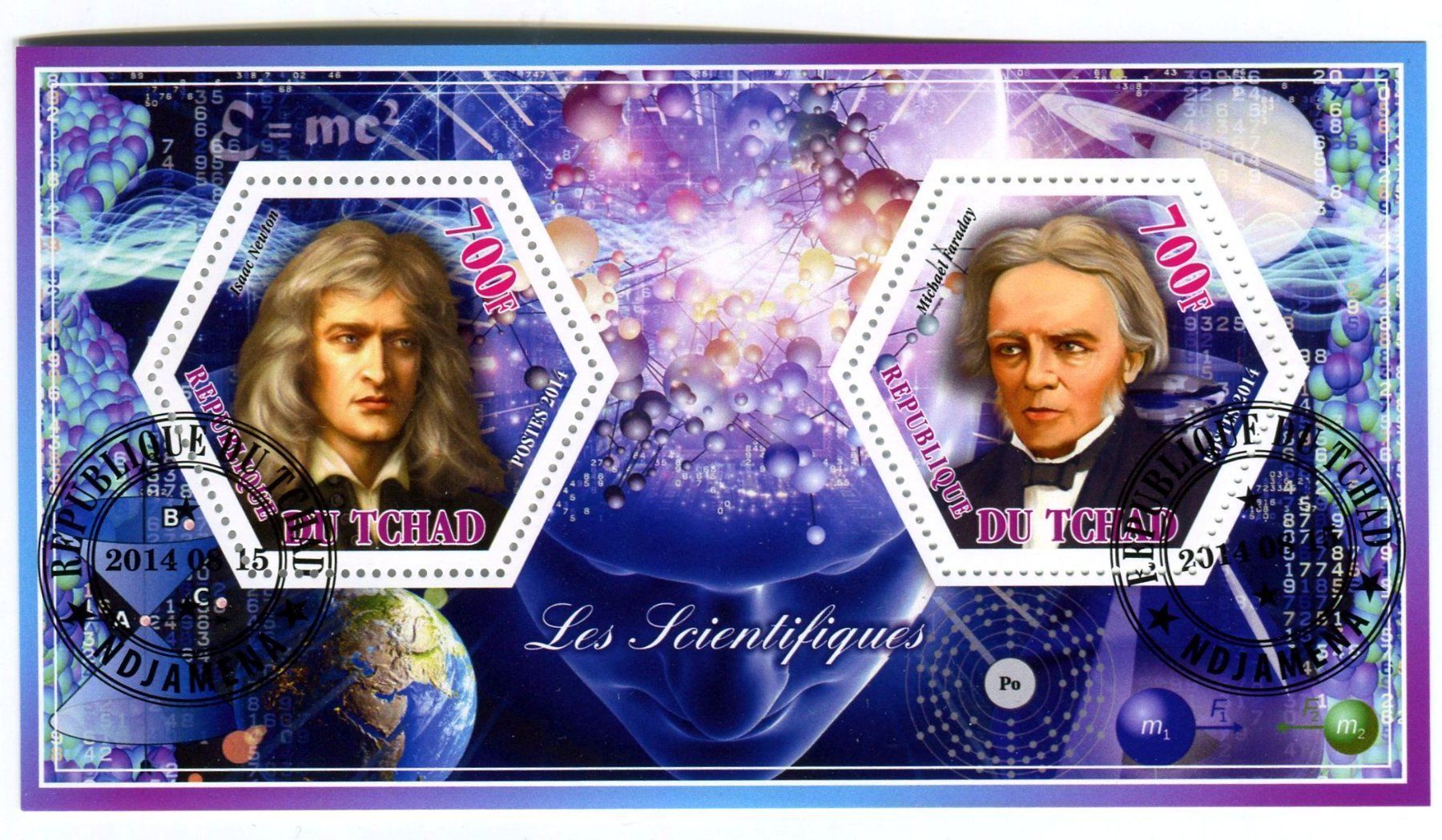 Tous les timbres: Block "Isaac Newton & Michael Faraday". Tschad – Neuf avec emballage d'origine à Basel par Butsch5