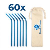 60x Edelstahl-Trinkhalme blau | ~10 Sets à 6 Stück