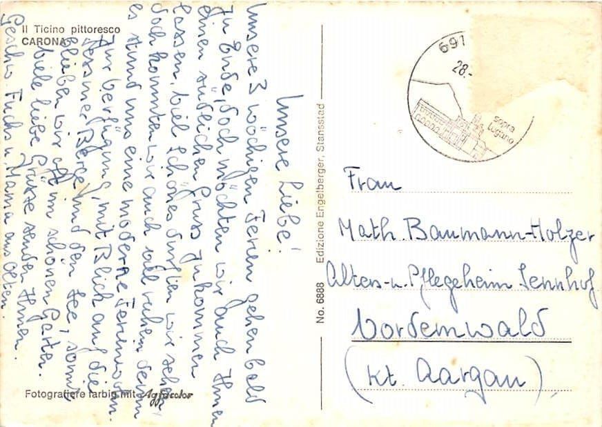 Cartoline postali: TI - Carona – Usato da Ottikon b.Kemptth. venduto da Neptun1974 1