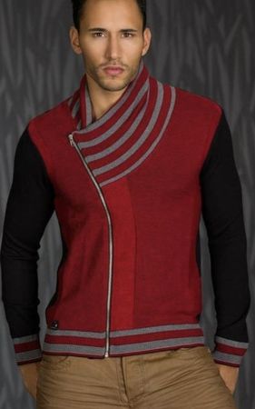 Cardigan homme zippé original bordeaux et noir taille S