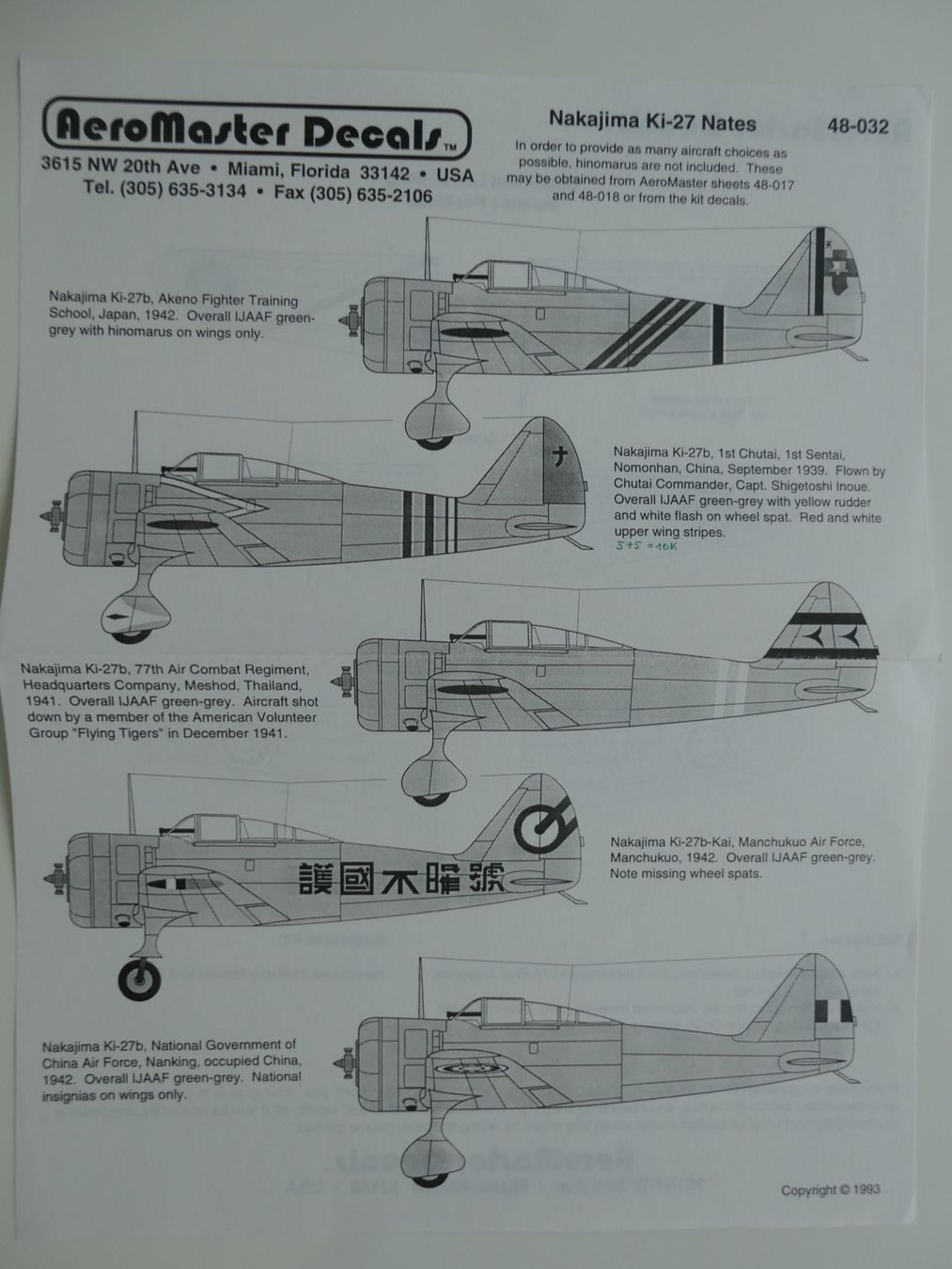 Kit di modellismo & Modellini statici: 1/48 Nakajima Ki-27 Nates - 5 Versionen – Usato da Bassersdorf venduto da F-104fan