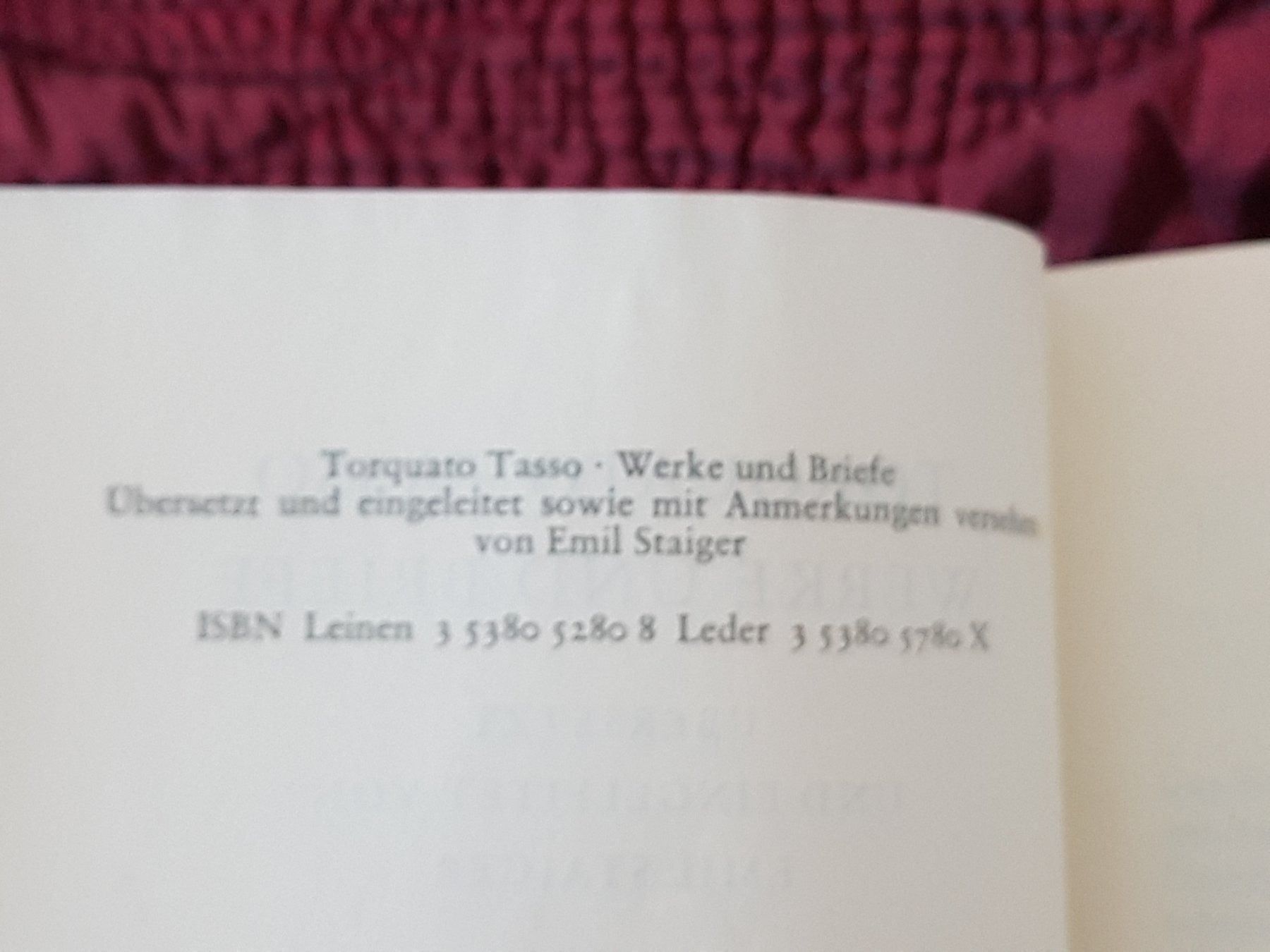 Libri: WERKE UND BRIEFE TORQUATO TASSO – Usato da zürich venduto da gabab 3