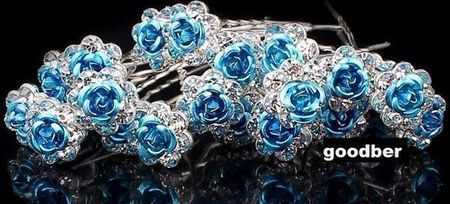 5 ROSES avec strass BLEU argent
