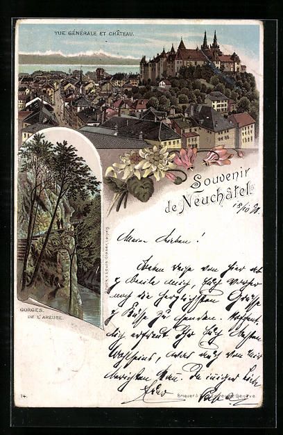 Cartoline postali: Litho Neuchâtel, Vue générale et Ch – Usato da Berlin venduto da bartko-reher