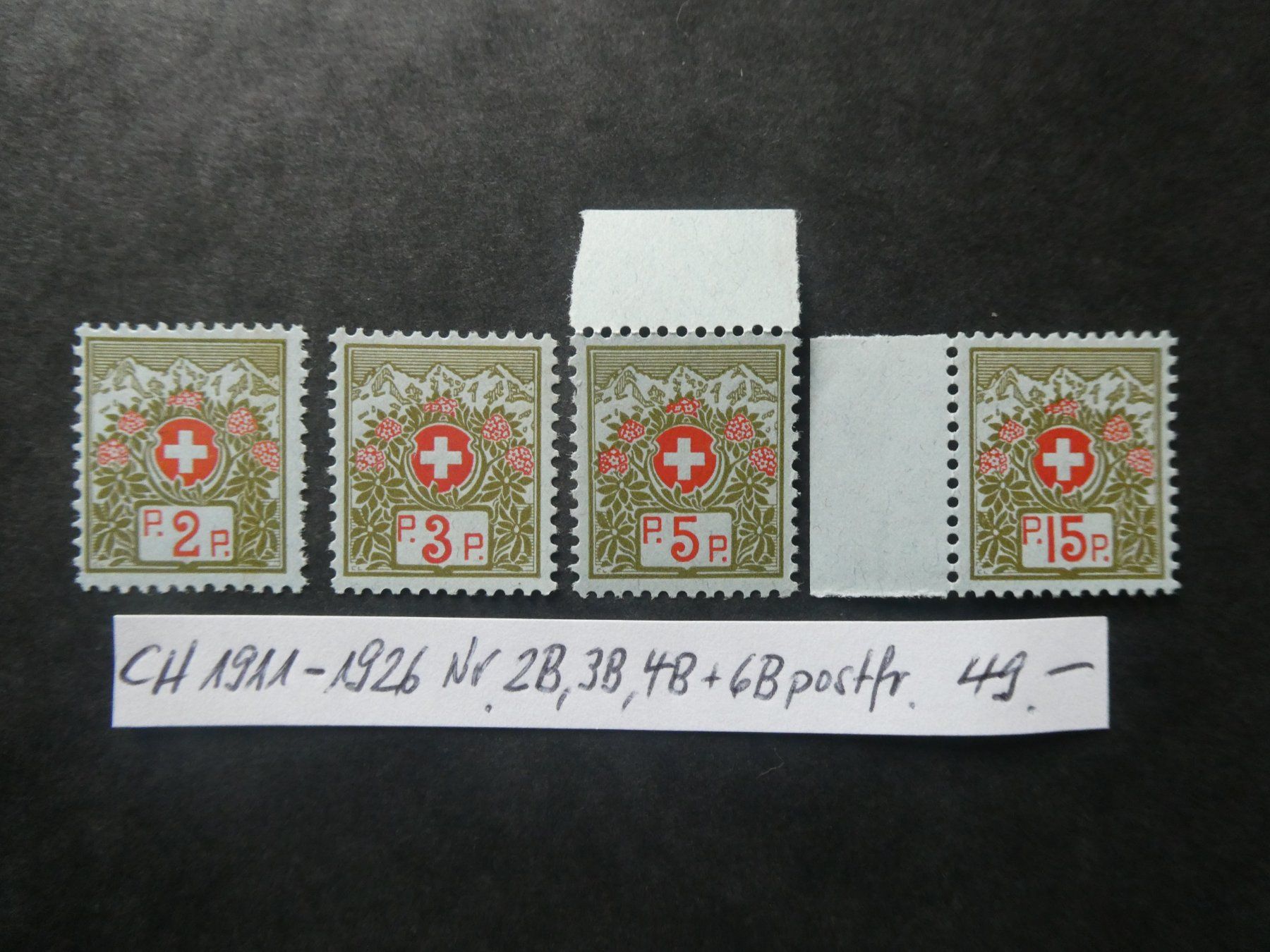 Tutti i francobolli: CH 1911-1926 Nr. 2B,3B,4B+6B postfrisch ** – Usato da Lausen venduto da Herbamare01