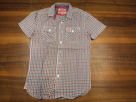 Superdry Herrenhemd Grösse S kariert Kurzarm Top Zustand