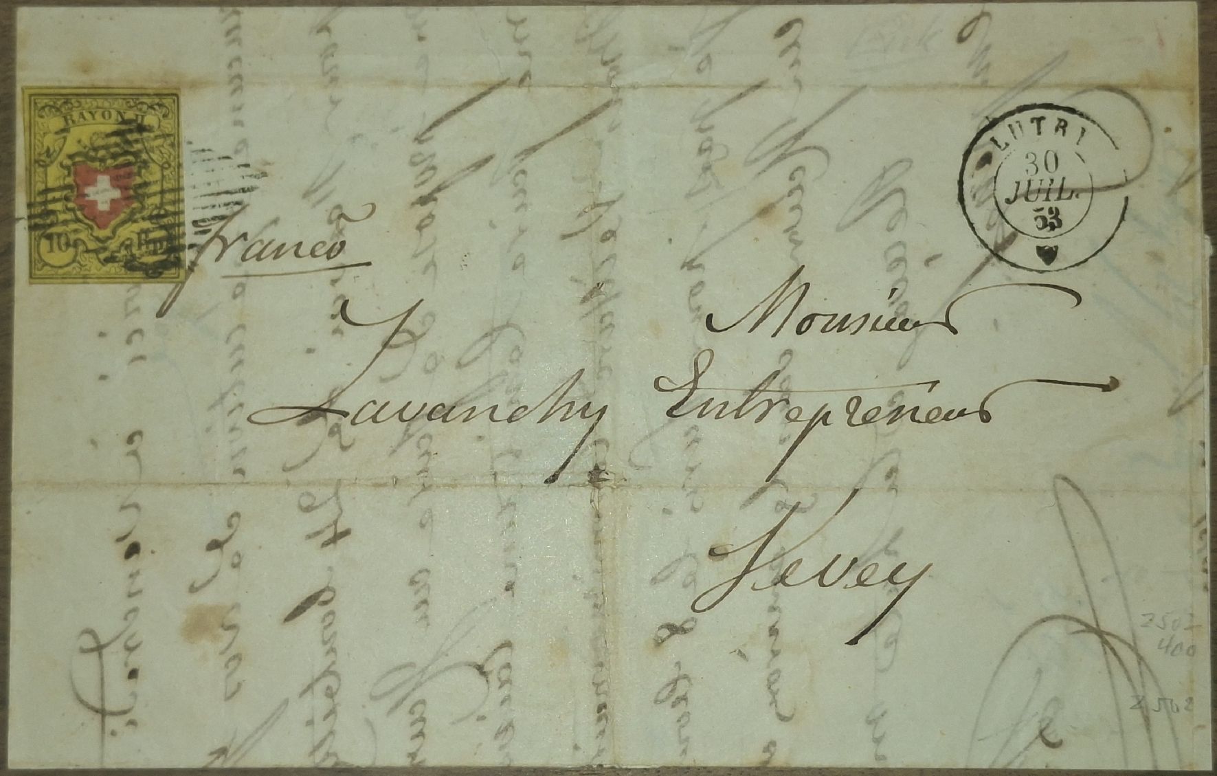 Alle Briefmarken: Rayonbrief 16II Typ 3 D - RO Lutri - Vevey – Gebraucht aus Balgach von SIMEON27