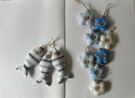 Deko-Set: Stofffische & Blumen zum Aufhängen