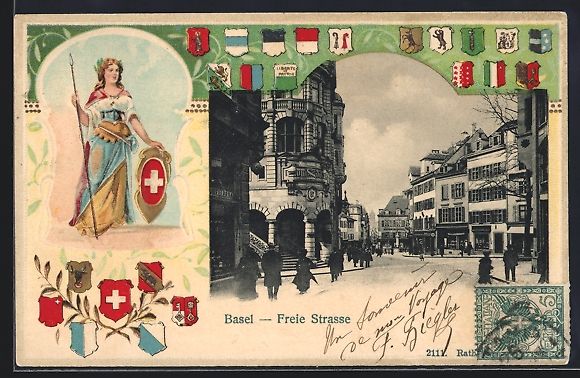 Cartoline postali: Litho Basel, Belebte Partie in der Freie – Usato da Berlin venduto da bartko-reher