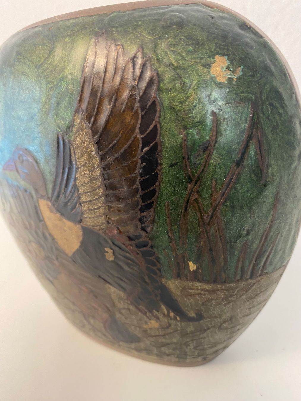 Vasen & Gefässe: Messingvase Jugendstil, emailliert, Wildentenmotiv – Gebraucht aus Zürich von Arche_Brockenhaus 3