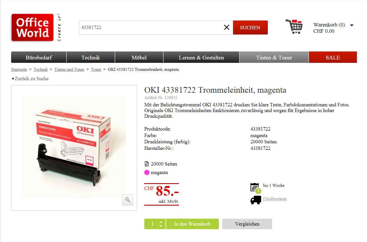 Oki Cartucce per stampanti & toner: OKI C5800 / C5900 magenta Drum, 43381722 – Nuovo e nell'imballaggio originale da Glattbrugg venduto da copytron 1