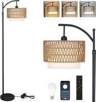 Rattan LED Stehlampe Dimmbar mit Fernbedienung & App