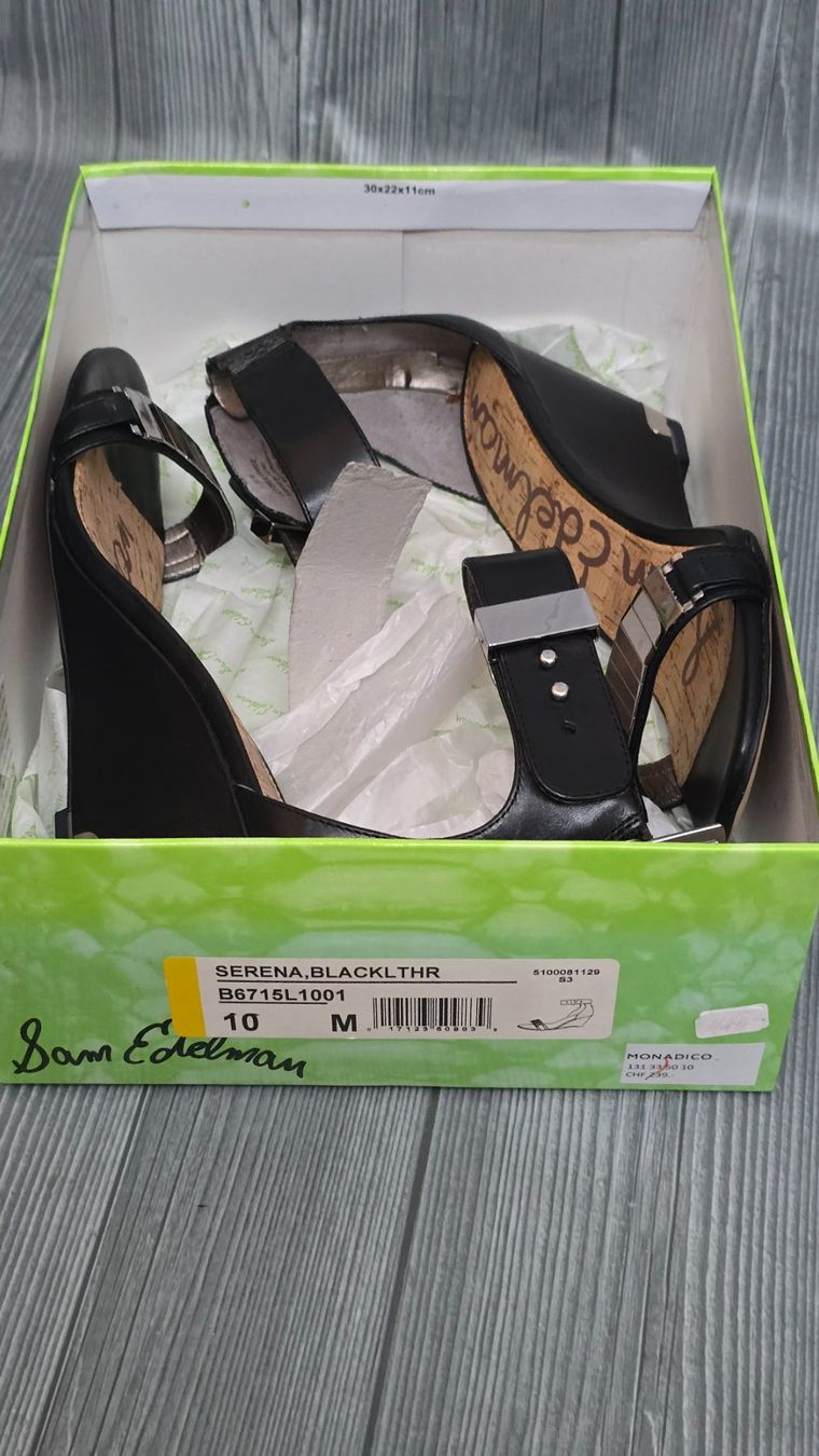 Sam Edelman Scarpe da donna: Sam Edelman Keilsandaletten "Serena" - 41 - Schwarzes Leder – Nuovo (secondo la descrizione) da Thalwil venduto da VitaMini 7
