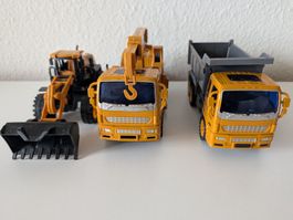 3x Baustellenfahrzeuge Set (Radlader, Kran, Kipper)