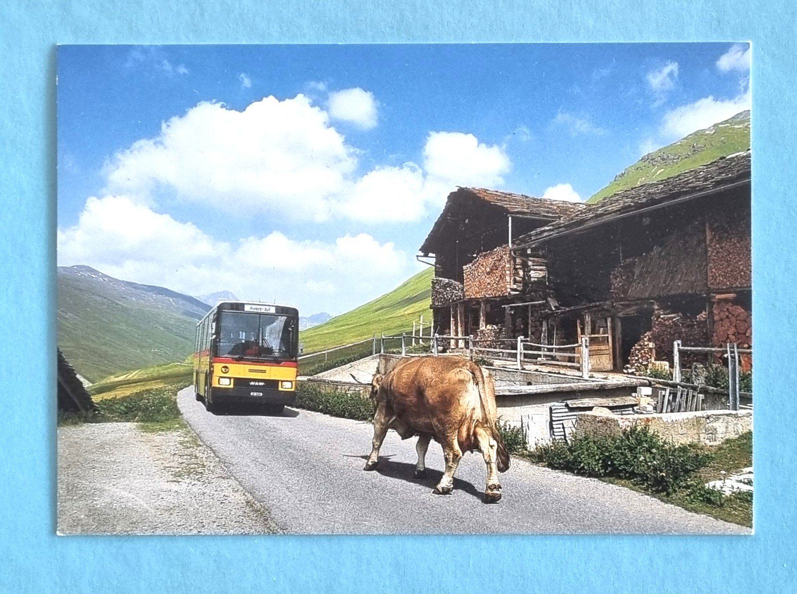 Ansichtskarten: Juf - Avers - Postauto und Kuh - 2002 – Gebraucht aus Rothrist von RROENK
