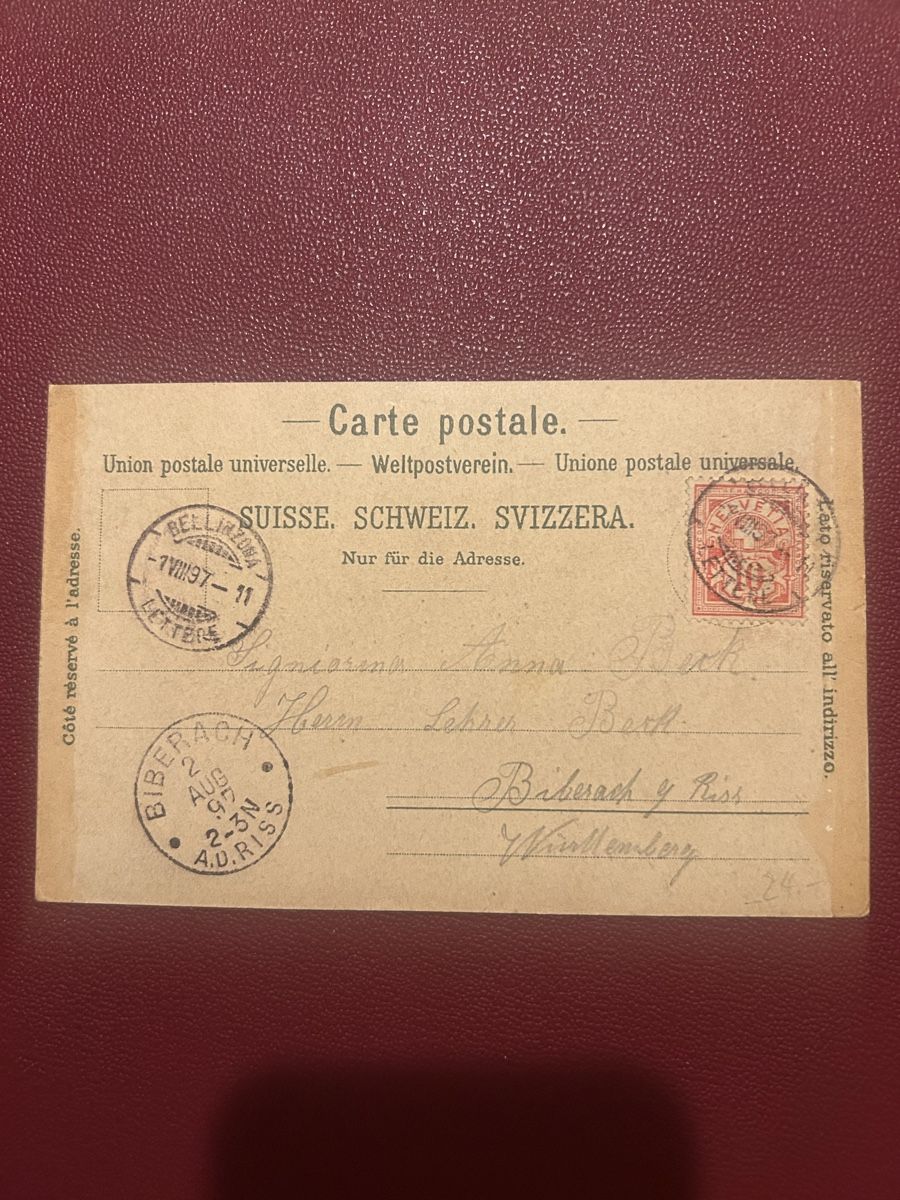 Cartoline postali: Bellinzona 1897 – Usato da Breganzona venduto da Milesbo 1