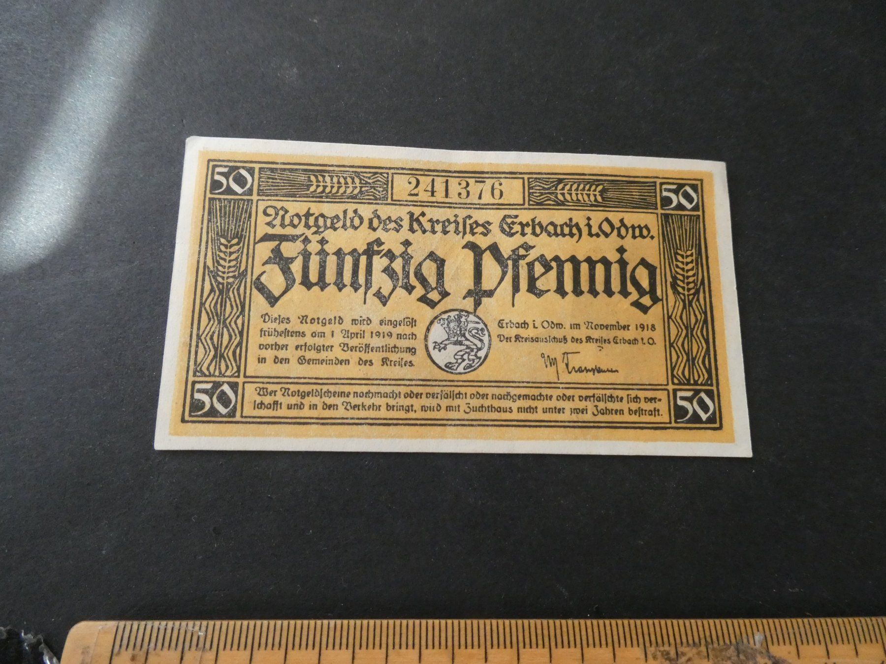 Banknoten: Dt. Reich,  Erbach - Notgeldschein – Gebraucht aus Hinterforst von Rohusri