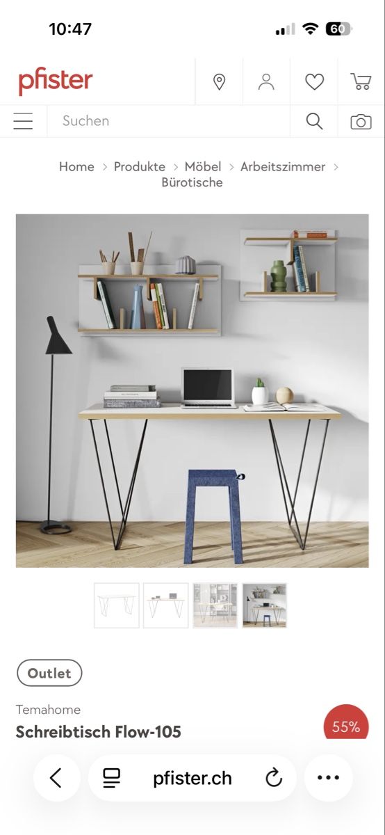 Pfister Scrivanie: Temahome Schreibtisch Flow-105 – Usato da Adliswil venduto da GermanK 5