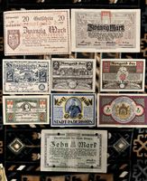 Lot von 9 seltenen Notgeldscheinen (2, 10 & 20 Mark, ca. 191