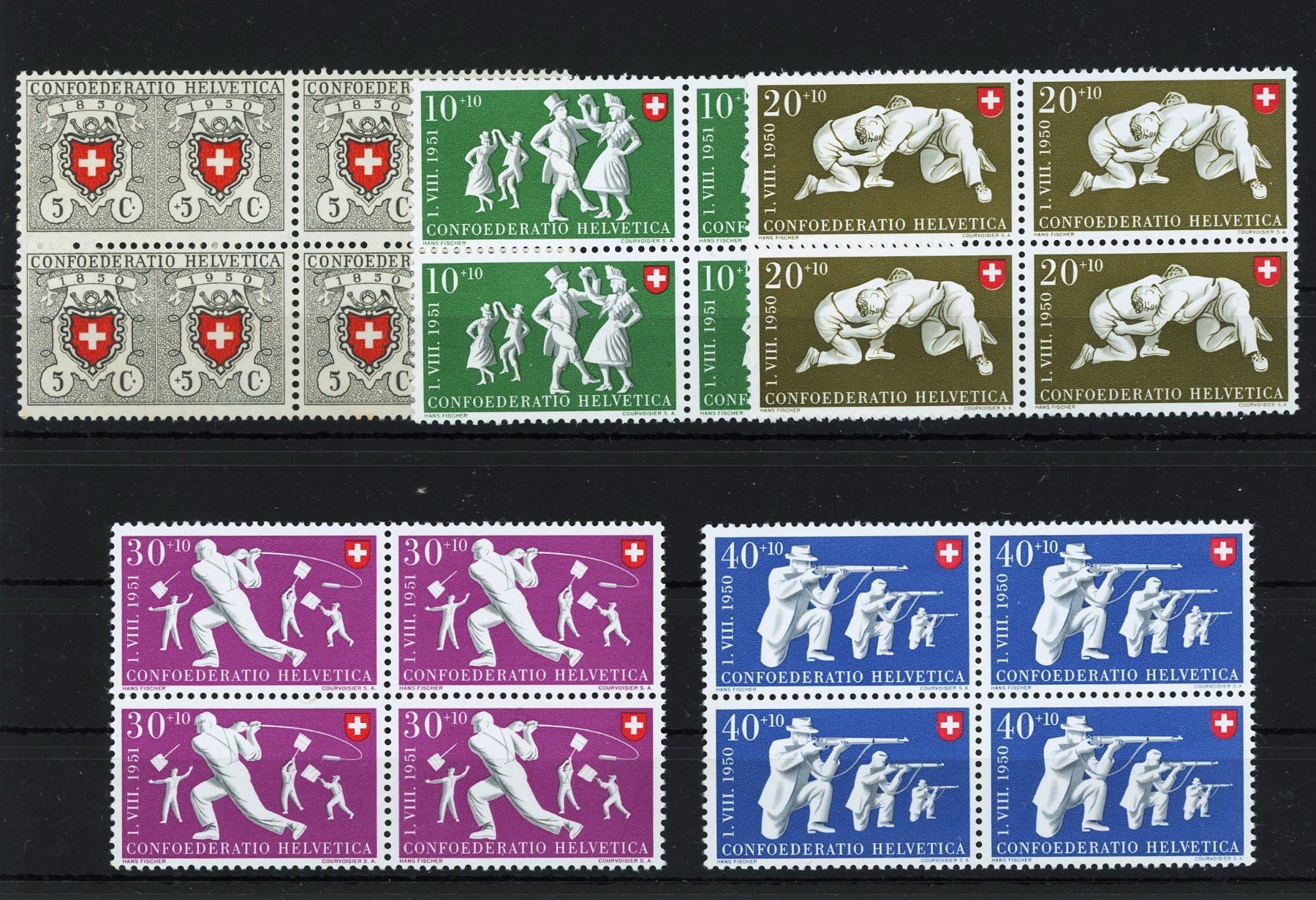 Tutti i francobolli: 1950: Pro Patria Viererblock-Serie, postfrisch – Nuovo (secondo la descrizione) da Basel venduto da Strubelibs