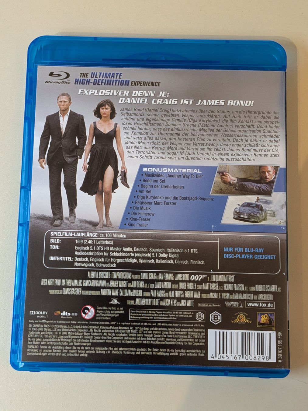Tous les DVDs: James Bond 007 - Ein Quantum Trost [Blu-ray] – D'occasion à Port par gecotom 1