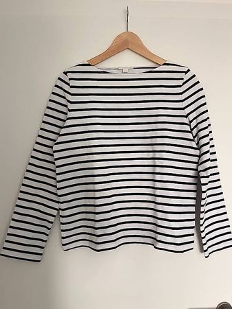 Langarm Shirt weiss/blau gestreift, Gr. S von COS