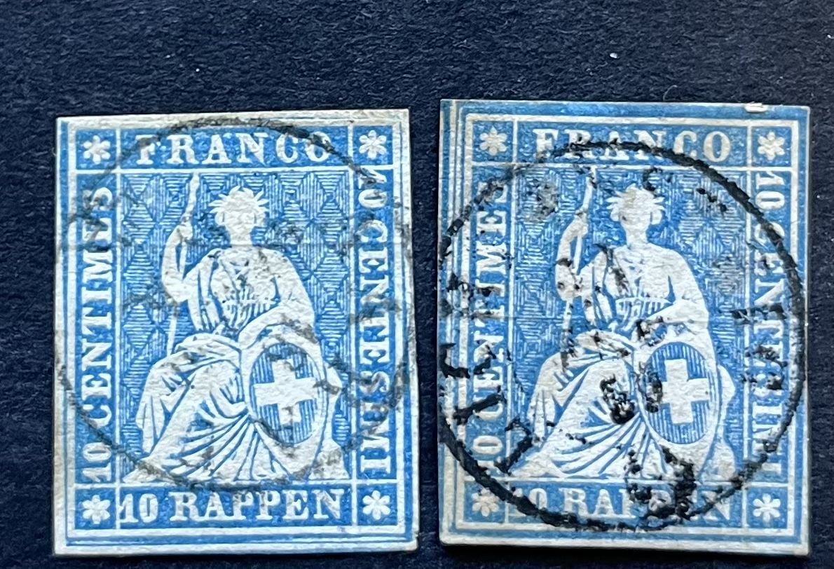 Tutti i francobolli: 2x Strubel 23C Cat. 130.-  – Usato da Sottens venduto da thigroux