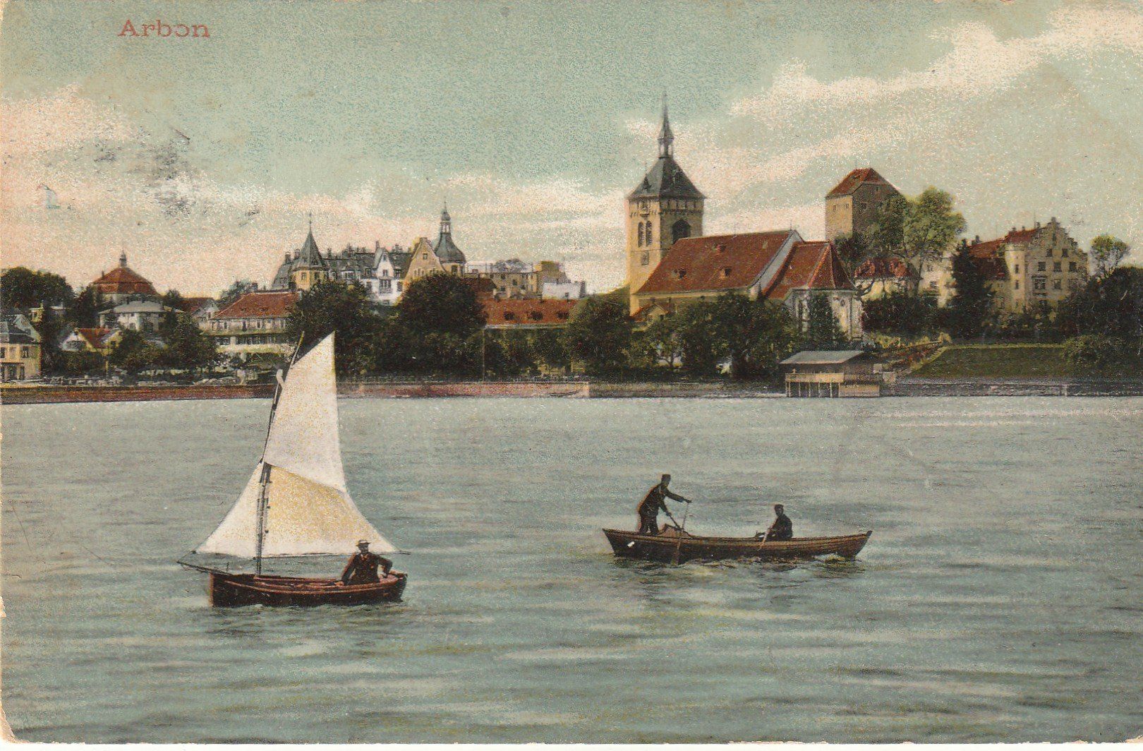 Cartoline postali: AK Arbon Bodensee mit Segelboot Balkenstempel 1900 – Usato da Rupperswil venduto da Ema10